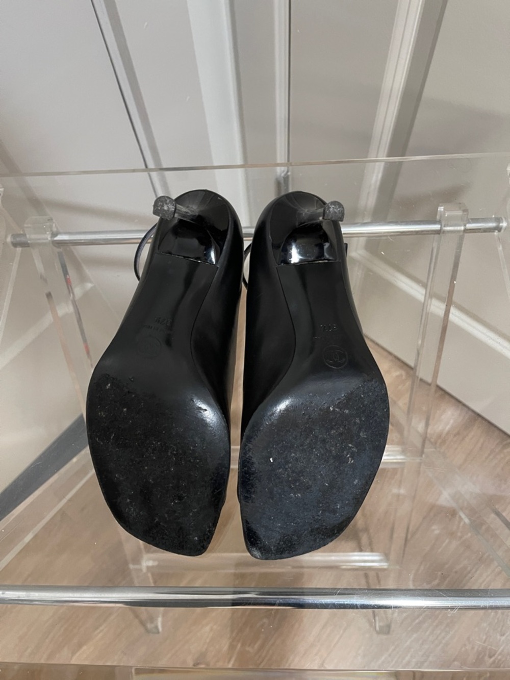 CHANEL Black Leather Square-Toe Ankle-Strap Sandals - Picture 6 of 9